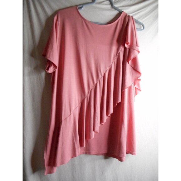 Time and Tru pink ruffle blouse top Sz XXL (20) cold shoulder short sleeve - Picture 1 of 5